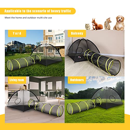 Image of Outdoor Cat Enclosures Indoor, Portable Mesh Tent, Tunnel, Playhouse With Adjustable Harness and Leash for Walking, Colorful Tease Ball for Animals