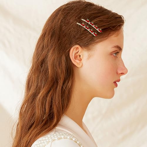 Pinzas de cabello cereza con rhinestones, pack 4 miniatura 3