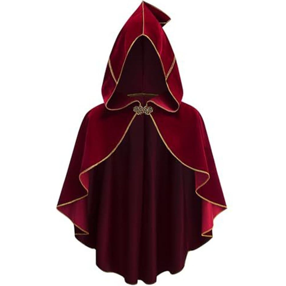 Danlai Golden Edge Hooded Medieval Buckle Cape Cloak, Retro Short Shawl Accessory for Womens Halloween Cosplay Outfits