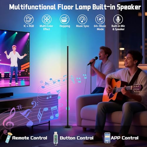 Image of NBBUFF Led Corner Floor Lamp USB Powered with App & Remote Control, Color Changing Led Lamp Music Sync IC+RGBW, Timer, 64+ Music Modes, Standing Lamps for Living Room Lamp Bedroom Gaming Room, 2 Pack
