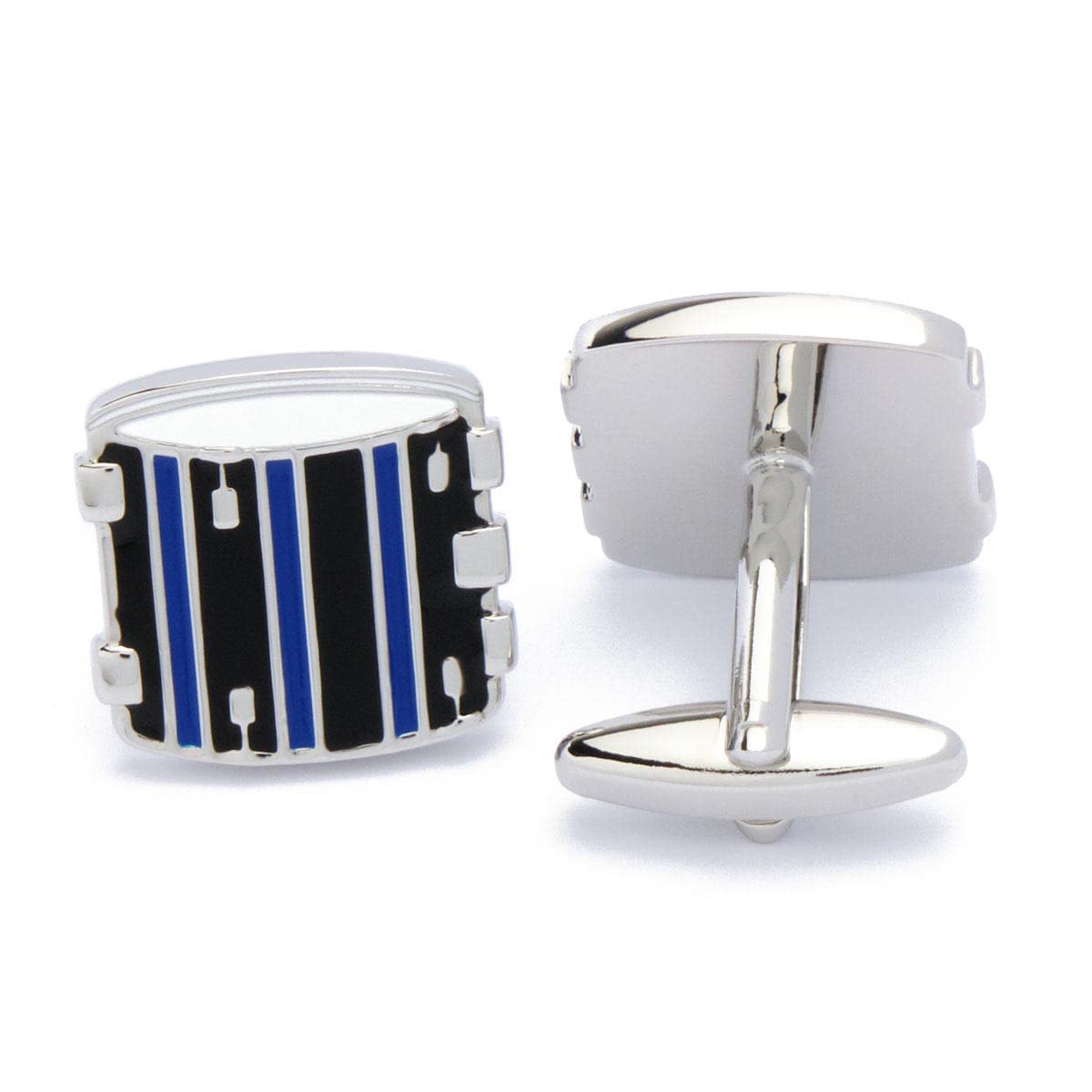Gemelli - Drum Drum Kit Blu e Nero - Asimmetrico - 20mm x 19mm - Gemelli per strumenti a percussione, Gemelli di genere musicale