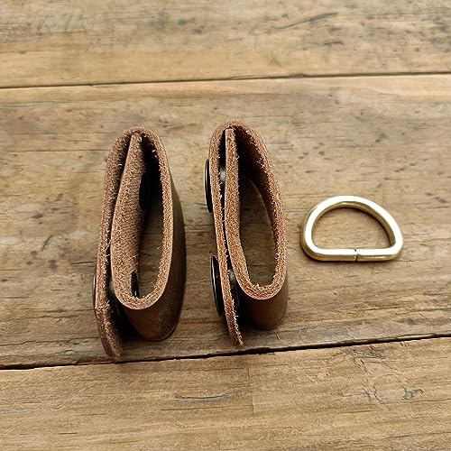 2 pack leather belt keepers+1 solid brass buckles,belt keepers for duty belt leather belt loop keychain (Brown)4
