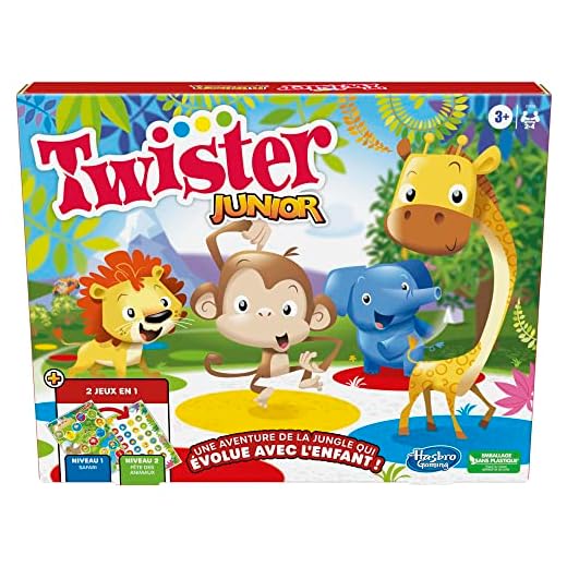 Juego Twister Junior, Alfombra Reversible Aventura de la Selva, 2 Juegos en 1, Juego de Grupo de Interior para 2 a 4 Jugadores