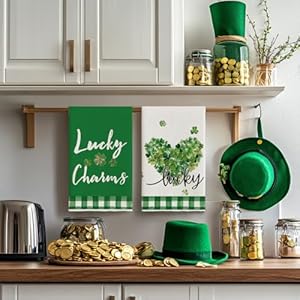 Artoid mode buffalo plaid shamrock st patricks day kitchen towels dish towels 18×26 inch farmhouse spring decoration hand towels set of 4  urban country home decor