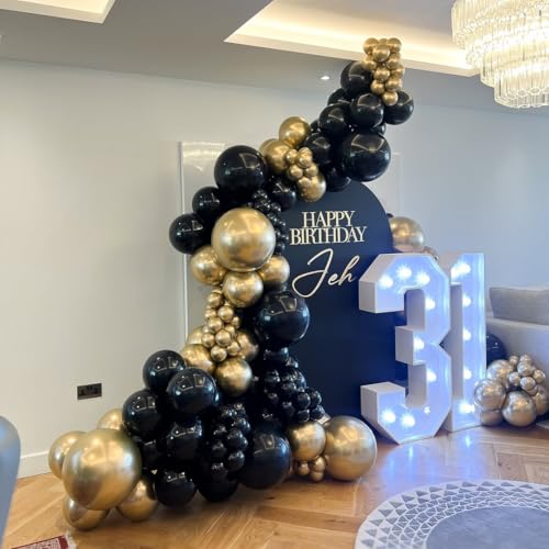 Image of KBZVNAF Black and Gold Latex Balloons - 60 Pack 12 inch Black Metallic Gold Confetti Party Balloons for Birthday, Baby Shower, Wedding, Graduation, New Year Party Decorations