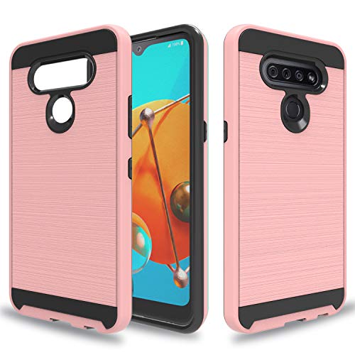 Wtiaw Compatible with LG K51 Case,LG Q51 Case,LG Reflect Case,LG K51 Phone Case,LG Q51 Phone Case,LG Reflect Phone Case,Brushed Metal Texture Hybrid Dual Layer Defender Case for LG K51-CL Rose Gold