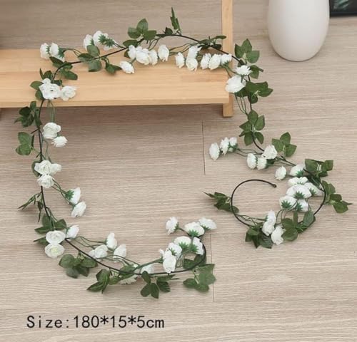 Image of VRB Dec 1 Pcs Artificial Flower Vine Garlands Hanging Artificial Flowers for Decoration Small Peony Roses Garland (6 ft Long) Flowers Silk Peony Roses for Diwali /Ganpati /Christmas. (White)