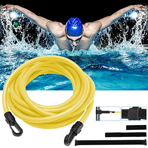 ELEWELT 4M Swim Training Belts, Protective Swim Tether Ankle Strap Stationary Swim Lap, Portable Swim Training Leash Swim Harness Static Swimming Belt, Swim Bungee Cords Resistance Bands (Yellow)
