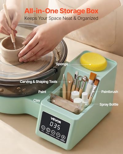 Image of VEVOR Pottery Wheel for Adults, 11 inch Aluminum Turntable, 450W Electric Table Top Pottery Wheel with Foot Pedal, 30-300 RPM Adjustable Speed, Detachable Basin, for Beginners, DIY Clay Art Craft, Green