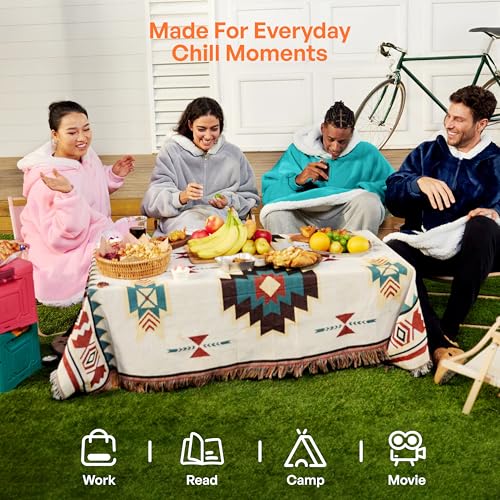 Image of Giggling Getup Wearable Blanket Hoodie for Women Men Gifts for Women Mom Wife Sherpa Fleece Hooded Blanket Sweatshirt Warm Cozy Sherpa Wearable Throw with Pocket & Sleeves for Adult Standard Aqua
