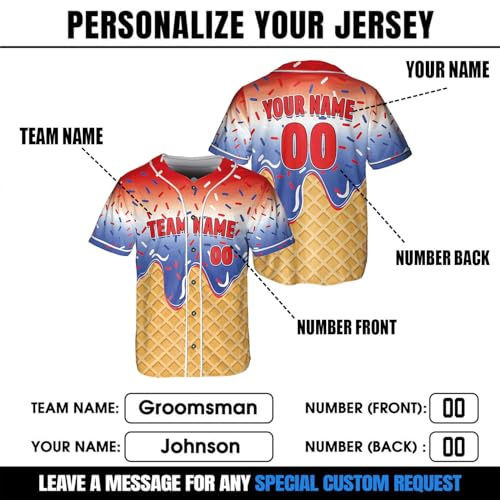 Camiseta personalizada de béisbol Custom Ice Cream Drip para hombres - Uniformes de equipo con nombre, número y logo miniatura 3