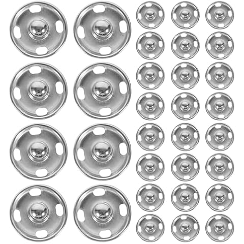 rosenice Sew On Snaps Buttons Metal Snaps Fasteners Press Studs Buttons 50 Sets Brass Fasteners DIY Craft Accessory (15mm-Silver) Cover