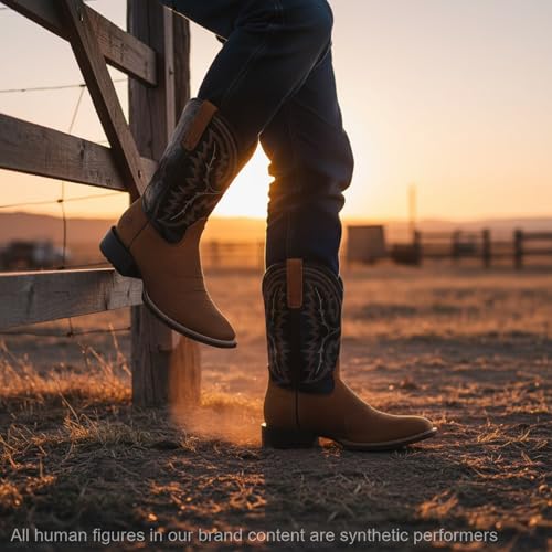 Image of SUREWAY Western Boots For Men - Mens Square Toe Cowboy Boot,Oil /Slip Resistant,Durable Fashionable Classic Pull on 10 Inch Wellington Boots - Soft Toe Work Boots
