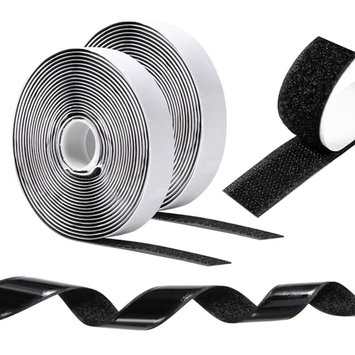 Oderra Scratch Autocollant Double Face 5 M X 20 MM, Rubans Adhésifs Double Face, Hook Loop Rubans pour Cadres de Photos, Moustiquaires, Tapis, Bricolage (Noir)
