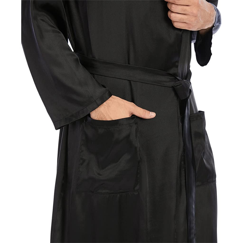 Albornoz para Hombre Bata Baño De Seda Satinada Talla Grande Camisón De Manga Larga Ropa De Dormir Ligera Hombre Kimono Sexy Cuello Chal con Estilo con Capucha Pijama Acogedor De Vacaciones