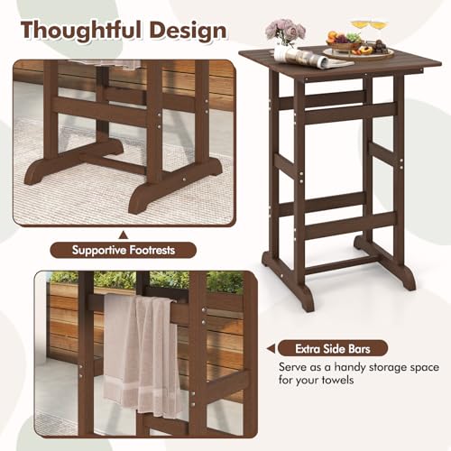 Image of Giantex 42 inch Height Outdoor Tall Bar Table, HDPE Square Pub Tables with Wood Grains, High Top, Cocktail Bistro Table for Adirondack Chairs, Patio, Garden, Poolside, Yard, Balcony, Brown