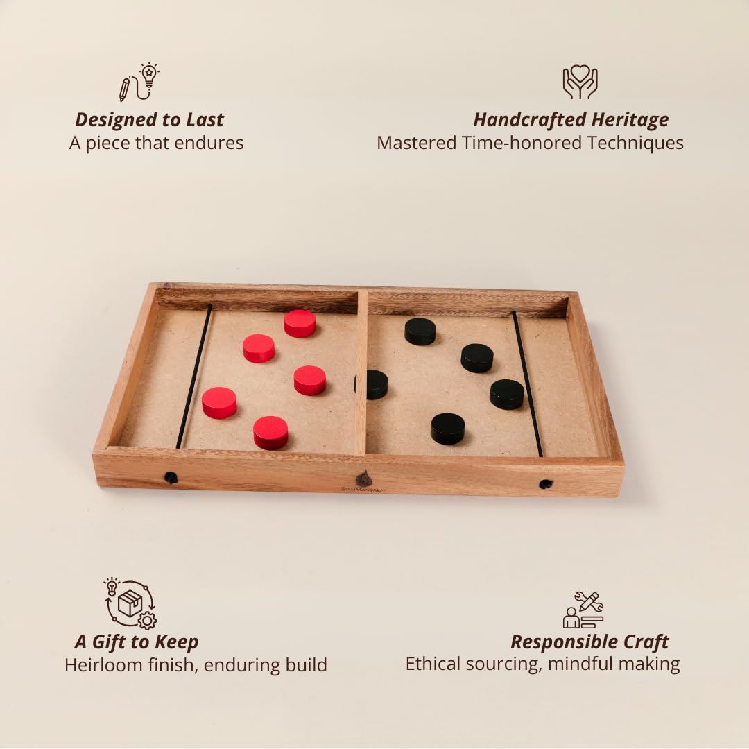 Jeu de palets Fast Sling – Jeu de hockey de table en bois de qualité supérieure pour adultes – Jeu de dextérité à 2 joueurs avec 10 palets – Planche en bois fabriquée à la main, jeu classique, jouet