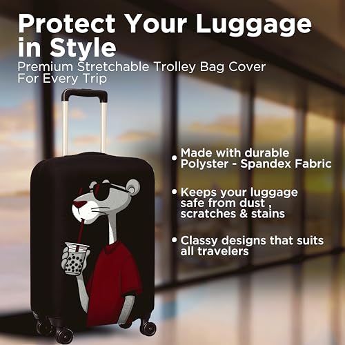Image of WanderWraps Spendex Polyester Protective Luggage Cover | Hard Luggage Trolley Bag Cover | Washable | Dust Proof | Stretchable | S - 20 inch | Dip Panther