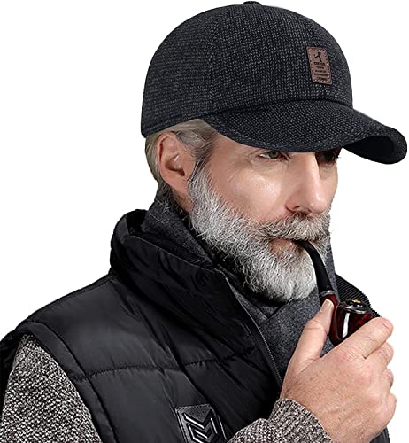Wanhuhou Winter For Men Outdoor Hat Warm Sport Golf Baseball Cap Hats Dad Caps Earflaps Thicken (Black, One Size) #TOP5