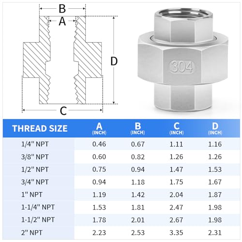 Image of ChillWaves 304 Stainless Steel Cast Pipe Fitting, Union，1-1 /4 inch NPT Female Thread Adapter(1-PACK)