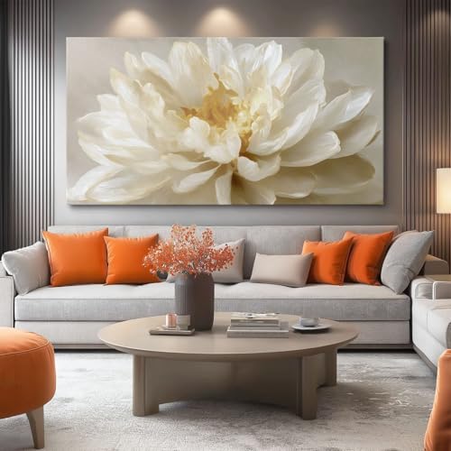 Cuadro Moderno Tonos Neutros Pintura Óleo Diseño de Flores Estilo Retro y Clásico Lienzo Decorativo Impreso para Pared, Arte Acogedor para Renovar tu Gran Salón o Estudio Sin Marco 150l x 50an cm