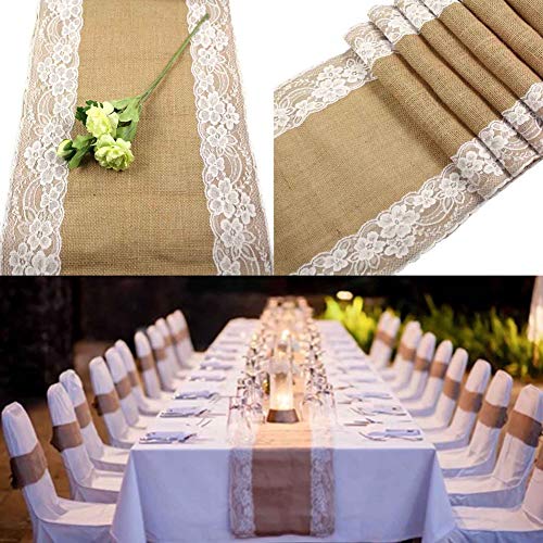 OurWarm Burlap Lace Hessian Table Runner Jute Country Outdoor Wedding Party Décor