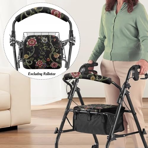 Image of Flowers Rollator Accessories for Ladies Soft Rollator Walker Seat and Backrest Covers Cute Walkers for Seniors with Seat Covers