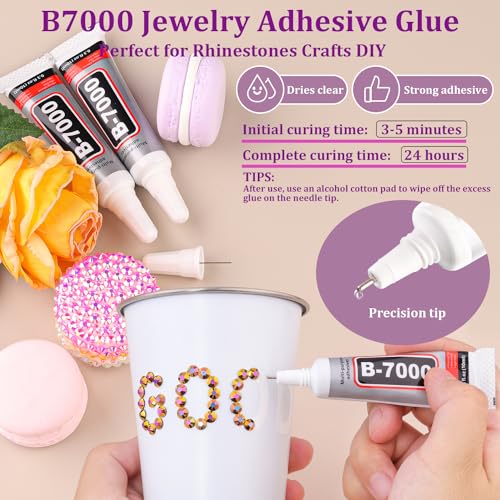 Image of Resin Jelly Rhinestones for Crafting with B7000 Jewelry Glue, 1 Box Gold Rose AB Flatback Crystal with 3Pcs 10ml Glue, Bedazzling Non Hotfix Gems for DIY Tumblers Clothing Shoes Manicure
