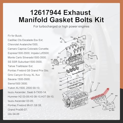 Image of 12617944 Exhaust Manifold Gasket Bolts Kit Fit for Chevy Silverado 1500 2500, LS Header LS1 LS2 LS3 LS6 Layer Steel GM Gasket Suburban 12558573 12600530 12620947 4.8 5.3 5.7 6.0 6.2