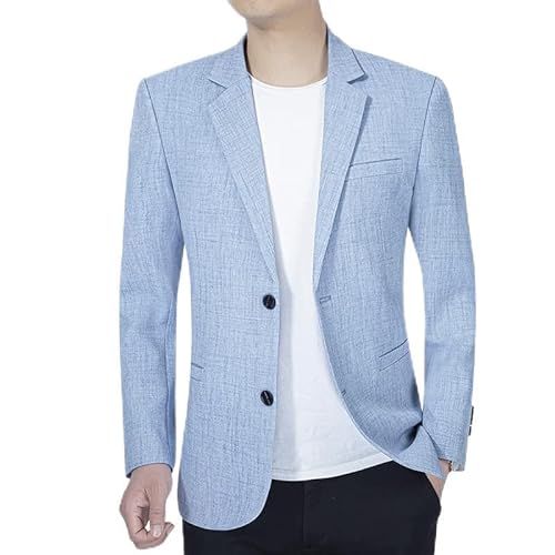 NBNX Mens Blazer Jacket Linen Striped Casual Smart Suit Jacket Slim Fit Two Button Suit Blazers Lightweight Summer Jacket Unlined Sport Business Work Coat (L) Beige