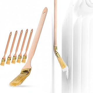 ToolSpace Heizkörperpinsel 12x Eckpinsel 36 mm Premium Set Malerpinsel Langer Stiel für Schwer Zugängliche Stellen Winkelpinsel Holzgriff Fassadenpinsel Naturborsten schräg Kopf für präzises Streichen