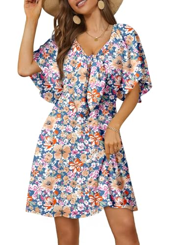 Image of Dokotoo Womens Dresses 2026 Deep V Neck Elegant Bow tie Mini Dress S-XL | Short Sleeve,V Neck,Graduation Party Dress,Elegant,Cocktail,Flowy Beach Vacation Wear,Casual Dress