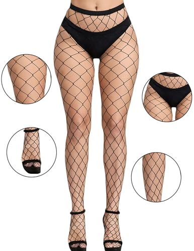Image of Misakia Women's Fishnet Tights Black Sheer Mesh Leggings Tight High Waist Pantyhose Sexy Stretchy Going Out Stockings 4 Styles