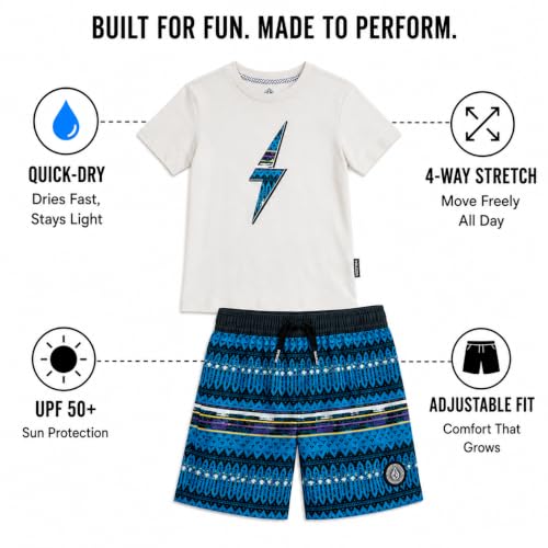 Image of Volcom Baby Boys Swim Set - 2 Piece Short Sleeve Swim Shirt Graphic Tees & Board Shorts - Infant Toddler Little Boys Swimsuit
