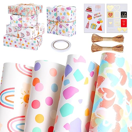 DPKOW Kommunion Geschenkpapier Set - 8 Bögen Engel Tauben Fisch Design 70x50cm