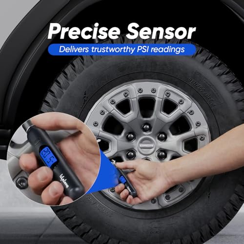Image of Lifelong Tyre Pressure Gauge | Backlit LCD | Zinc Alloy Head | 0-150 PSI | Portable Tyre Pressure Monitoring for Car, Bike, Motorcycle & Truck Tyres | Black