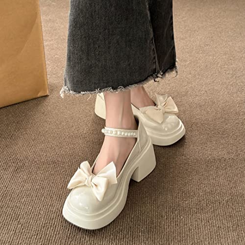 Image of Women's Platform Mary Janes Heart Cat Buckle Rivets Ankle Lolita Gothic Princess Platform Pumps Patent Leather Thorn Vintage Traditional Embroidery Upper Dress Shoes