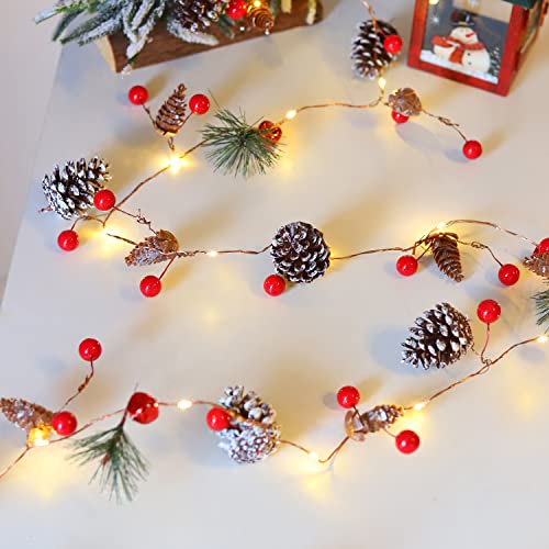 Christmas Pine Cones String Lights 30 Leds 10 Ft Jingle Bell With Berries Copper For Indoor Outdoor Thanksgiving Xmas Fairy Light Fit Garden Garland Party Decorations - 3Aa Battery Power Warm White #TOP3