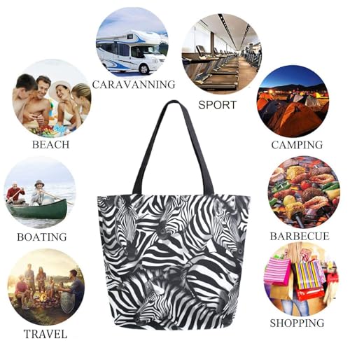 Zebra Background Black White Extra Large Canvas Gym Shoulder Tote,Durable Daily Reusable Top Handle Bag for Mens Womens Yoga Weekender Picnic Beach Travel Market Shopping4