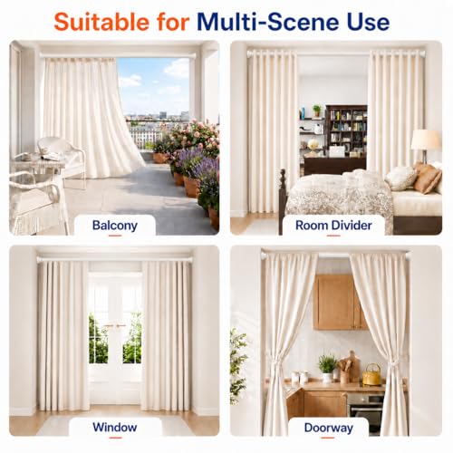 Image of ALLZONE Tension Curtain Rod for Window, 2 Pack 83-123 Inches, Heavy Duty Curtain Rods No Drilling, Non-Slip Bathroom Shower Tension Rod, Renter Friendly, Adjustable, Spring Loaded, Extra Long, White