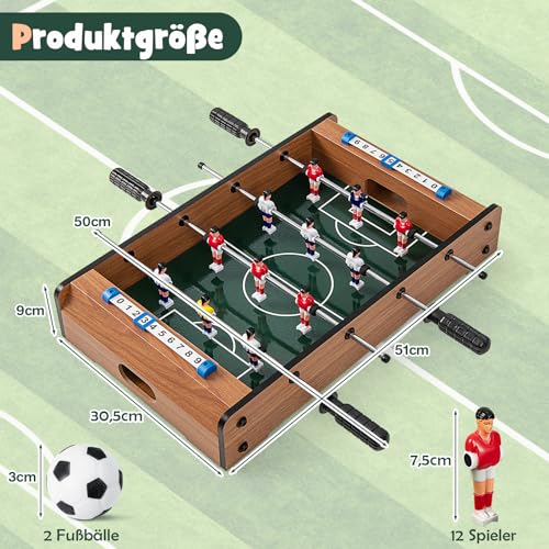 DREAMADE Mini Tischkicker aus Holz, Fußballtisch mit 12 Kicker und 2 Kickerbälle, Kickertisch für Kinder & Erwachsene, 51 x 30,5 x 9 cm – Bild 5