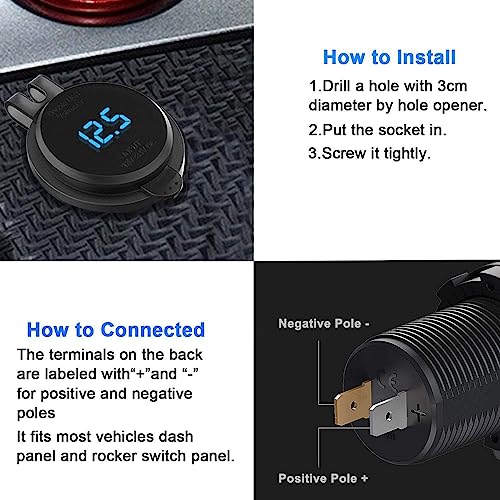 Cargador de coche USB con voltímetro y tres salidas de carga rápida 3.0 6
