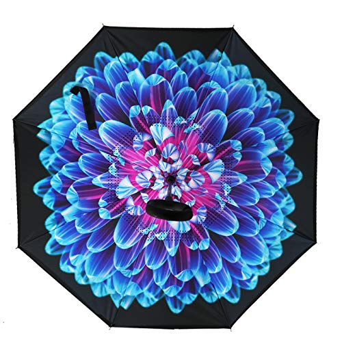 Image of MRTLLOA Double Layer Inverted Umbrella with C-Shaped Handle, Anti-UV Waterproof Windproof Straight Umbrella for Car Rain Outdoor Use (N-Orchid)