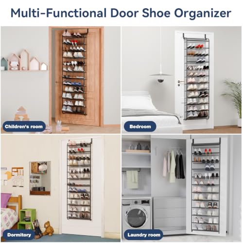Image of Whitmor 36 Pair Over the Door Shoe Rack,12 Tier Hanging Shoe Organizer with Metal Frame & Mesh Shelves, Heavy Duty Shoe Storage Holder for Door, 74 inch H x 21.7 inch W x 7.5 inch D, Matt Gunmetal