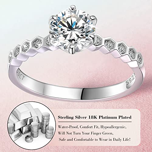 Moissanite Rings for Women, 0.5CT-2.0CT Lab Created Diamond Ring 18K White Gold Plated 925 Sterling Silver Rings Halo Moissanite Engagement Band Wedding Anniversary Eternity Promise Stacking Ring for Mom Wife Girlfriend with GRA Certificate of Authenticity3