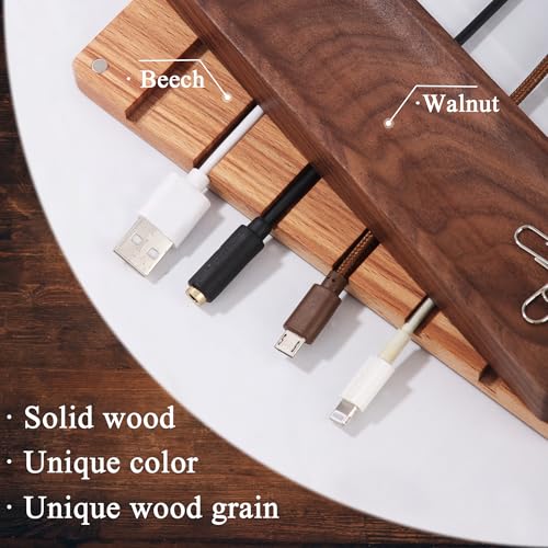 Magnetic Cord Holder with 6 Slots - Walnut & Beech Wood Cable Organizer for Lightning, USB, USB-C, Stick-on Design for Desk, Under Desk, Nightstand - Image 3