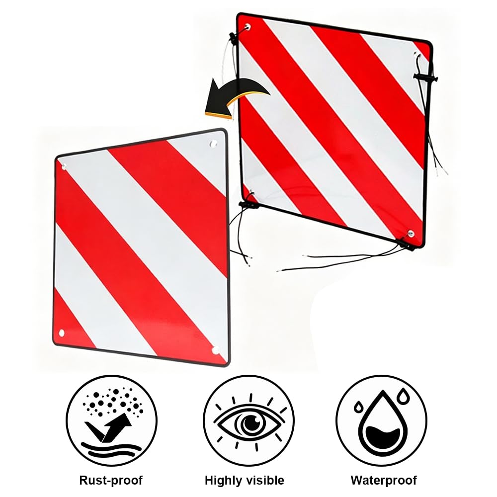 Warntafel Italien und Spanien, Warntafel Fahrradträger mit 4 Spannseilen, Faltbar Reflektierendes Warnschil, WarntafelItalienFahrradträger für Fahrradträger Heckanhänger Wohnwagen (50 x 50 cm)