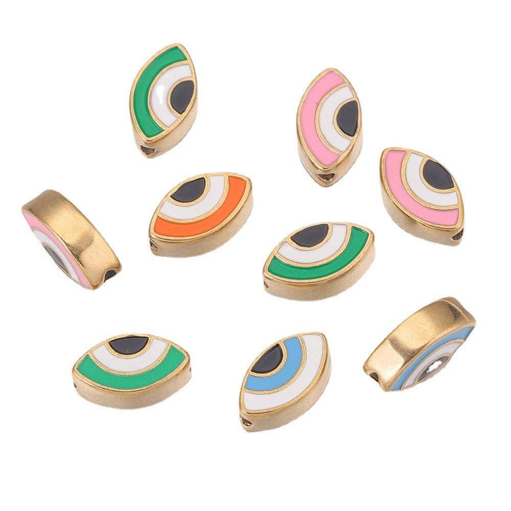 14 x 8 mm, 10 szt., oczy, małe ryby, koraliki ze stopu emalii, koraliki, emaliowane, różne pozłacane emaliowane zawieszki do produkcji biżuterii, złoty motyw