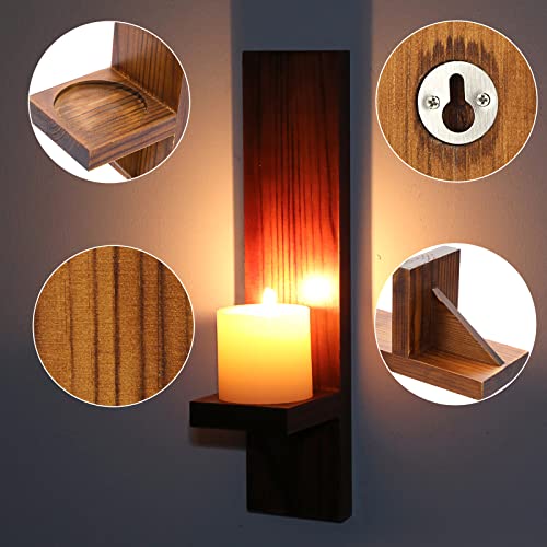 Ownmy Set Of 2 Wooden Wall Candle Sconces Rustic Wall Mount Wooden Pillar Candle Sconces, Brown Farmhouse Wall Candle Sconces Hanging Wall Sconces Vintage Wall Candle Holders Decor For Living Room #TOP3