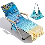 Fouvin Pokrowiec na leżak ogrodowy, z mikrofibry, frotte, szybkoschnący, z 2 kieszeniami, ręcznik plażowy na basen, plaże, hotele ogrodowe, 75 x 210 cm (delfin)